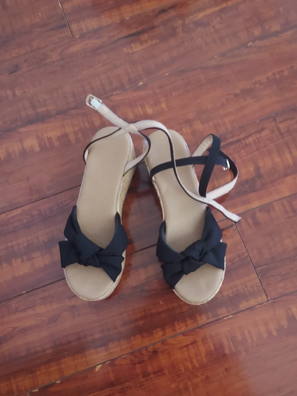 Amazon Black Strap Espadrille Wedge Sandals with Natural Raffia Platform